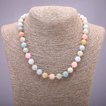 Náhrdelník z přírodního kamene Morganit, hladké kuličky, průměr 10(±)mm, délka 45 cm