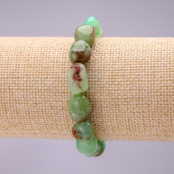Náramek z přírodního chrysoprasu, galetové korálky, průměr 11×16 mm, na elastické šňůrce, obvod 18 cm