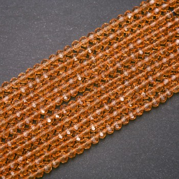 Korálky Český křišťál, průhledný jantarový odstín, tvar rondelu, průměr 6×4,5 mm, na niti, délka 38 cm