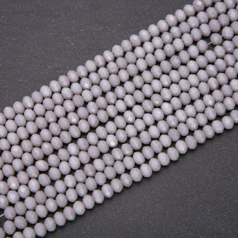 Korálky Český křišťál matně šedé 'rondele', průměr 6×4,5 mm, na niti, délka 38 cm