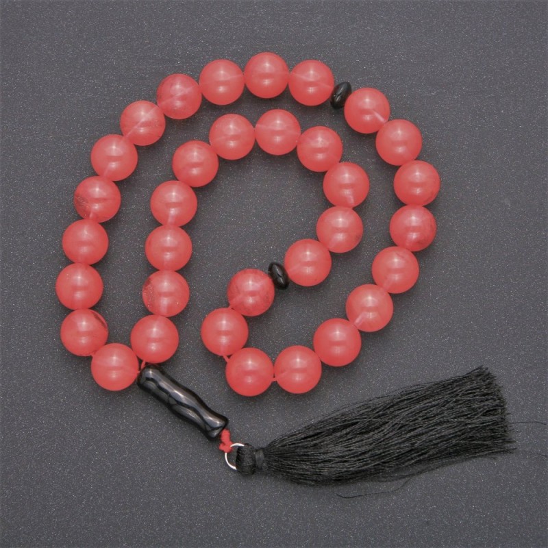 Mala z chalcedonu se vložkami z achátu, 33 korálky, průměr 12 mm+