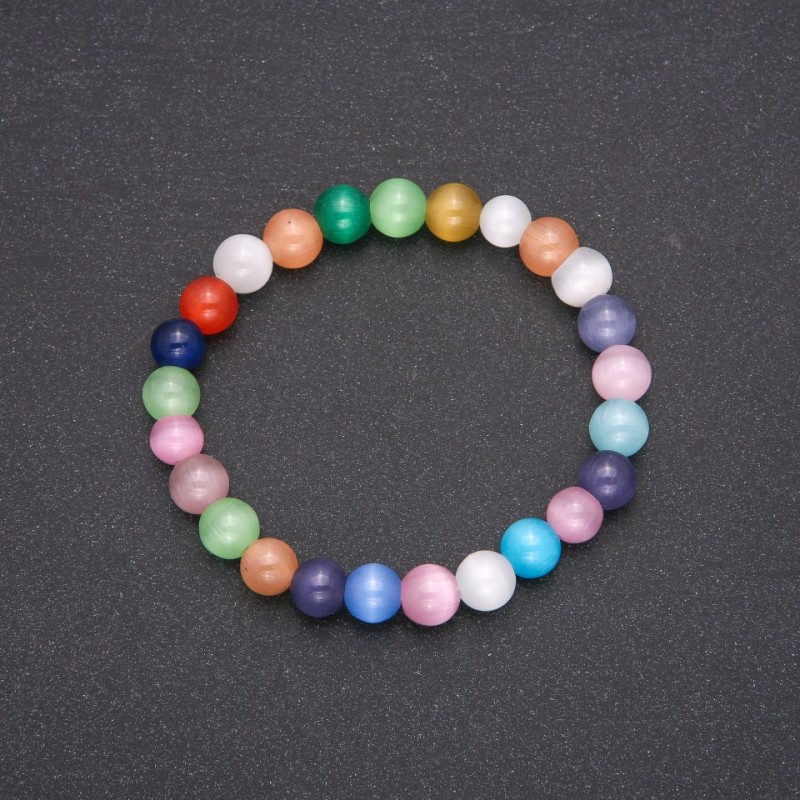 Náramek z kočičího oka – mix barev, hladké korálky o průměru cca 8 mm, délka 18 cm