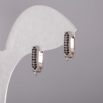 Háčky na náušnice se štrasami, stříbrný kov, 15×13×4 mm, pár