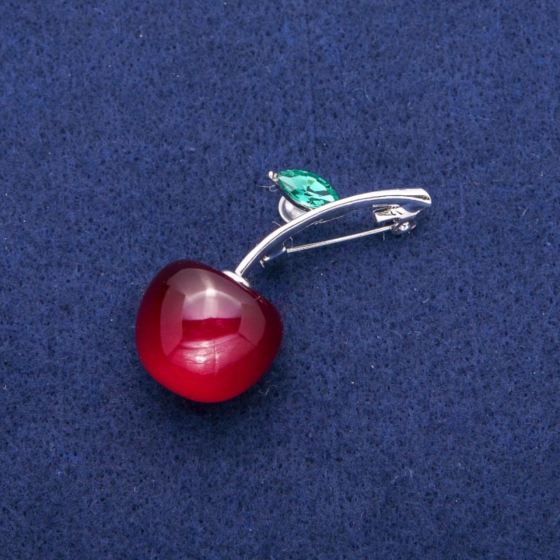 Brožka «Třešinka» s krystalem 49×22 mm, stříbrný kov