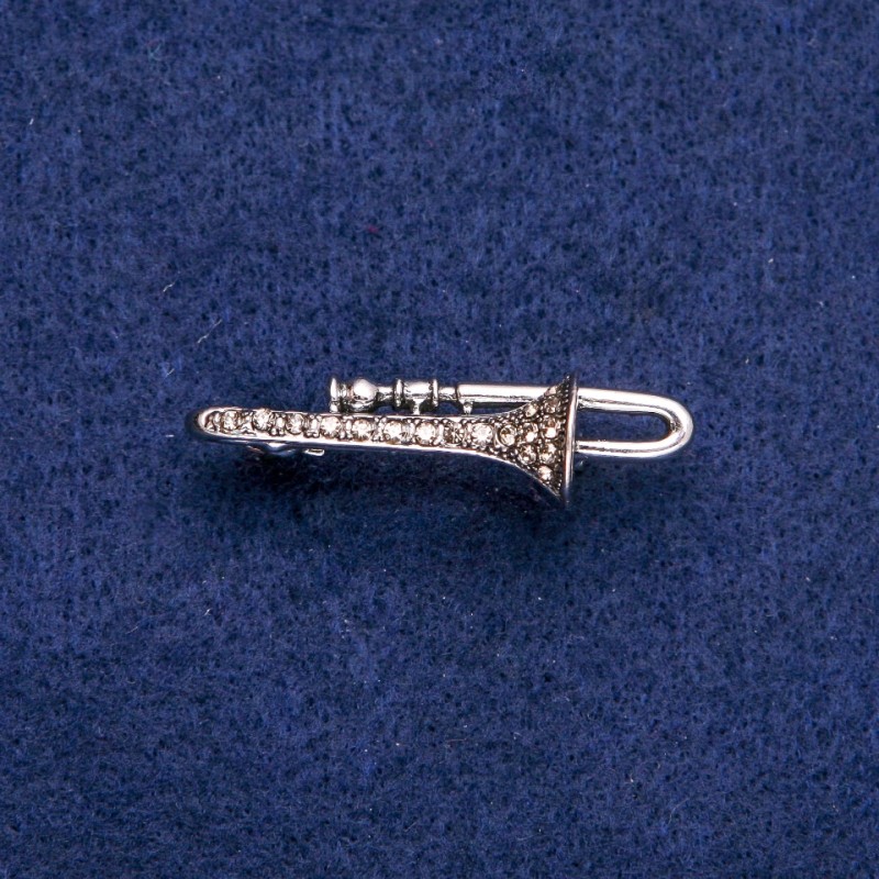 Brož Trubka se šedými štrasami 15×41 mm, stříbrný kov