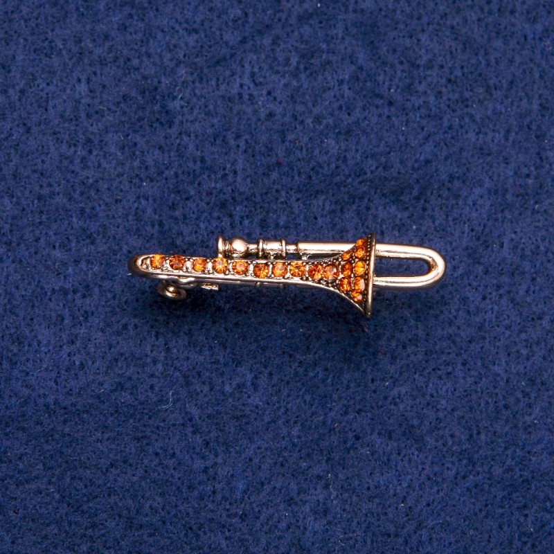 Brož Trubka se žlutými štrasami 15×41 mm, zlatý kov