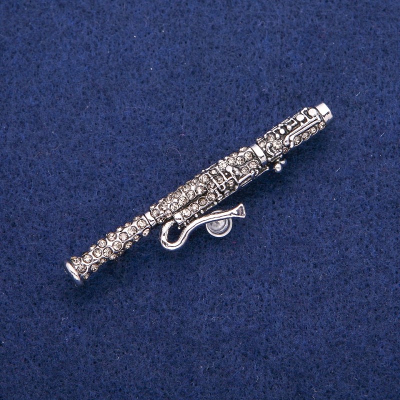 Brož Fagot se šedými kamínky 12×62 mm, stříbrný kov