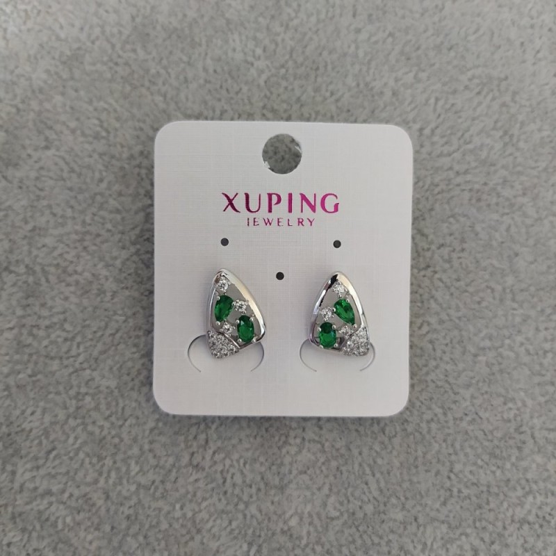 Náušnice Xuping se zelenými kameny 10×16 mm rhodiované