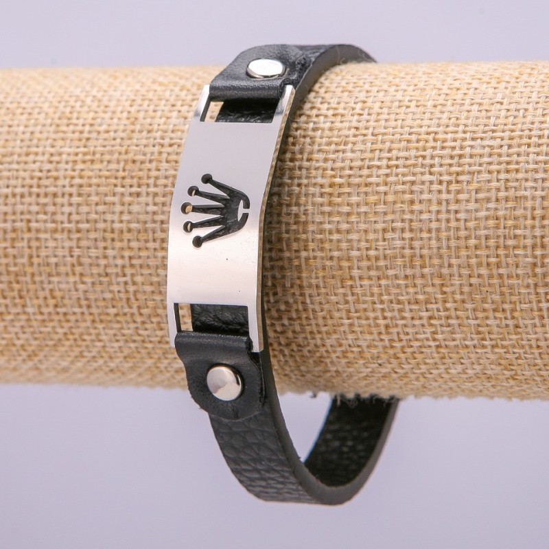 Náramek z eko kůže s ocelovou lištou, tloušťka 15 mm, délka 21 cm
