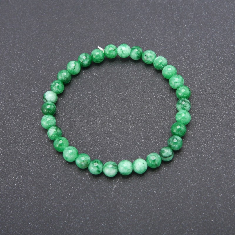 Náramek z chrysoprasu, umělý, na elastické gumě, hladká kulička, průměr 6 mm, obvod 18 cm