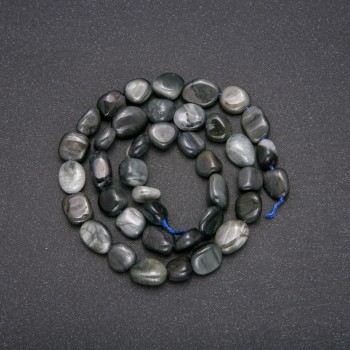 Korálky z přírodního kamene Sokolí oko – galetové, průměr 8×12 mm, délka 38 cm