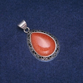 Přívěšek ve tvaru kapky s aventurinem Zlatý písek ve starobylém provedení 27×39 mm