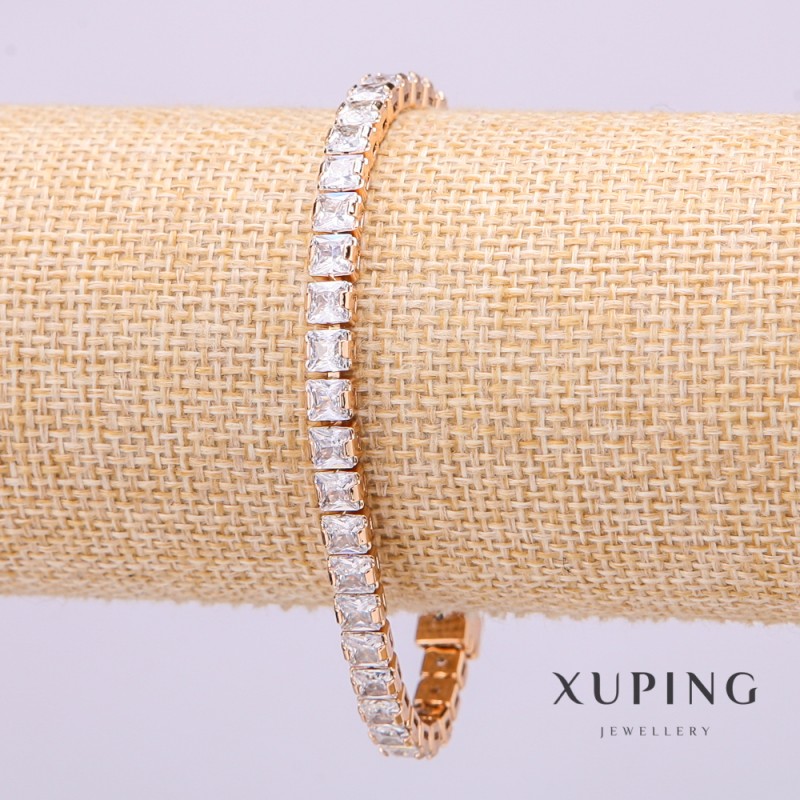 Náramek Xuping s bílými kameny, tloušťka 5 mm, délka 18 cm, pozlacený