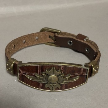 Náramek s kovovými vložkami, délka 16–24 cm, tloušťka 20 mm, eko kůže, barva hnědá, na řemínku