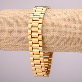 Kovový náramek z nerezové oceli na zapínání, tloušťka 16,5 mm, délka 21 cm, barva kovu zlatá