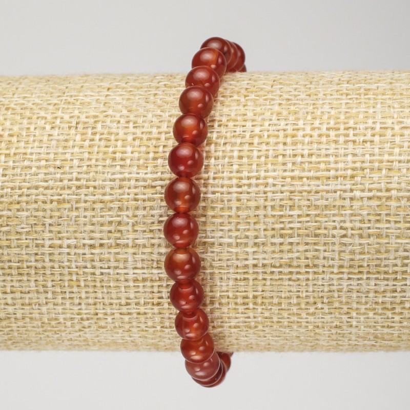 Náramek karneolu na gumičce, hladká kulička, průměr 6 mm, obvod zápěstí 18 cm