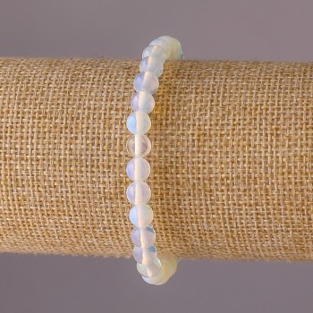 Náramek z měsíčního kamene na gumičce – hladká kulička, průměr 6 mm, délka 18 cm