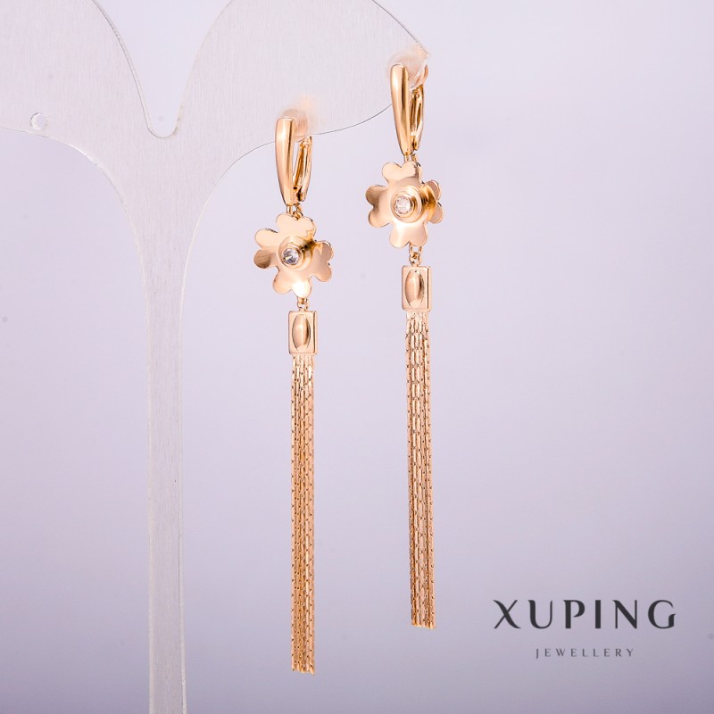 Náušnice Xuping pozlacení 18K s bílými kameny, délka 80 mm +