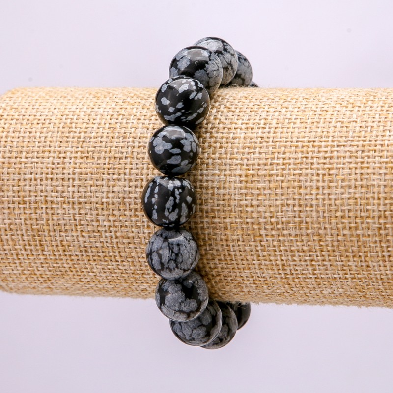 Náramek ze sněžného obsidiánu „Slzy Apačů“, hladká kulička, průměr cca 12 mm, délka 18 cm