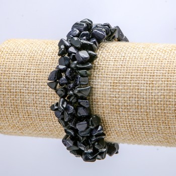 Široký náramek z aventurínu «modrý písek Noční Káhira», čipové korálky 7 mm, obvod 18 cm, šířka 2 cm