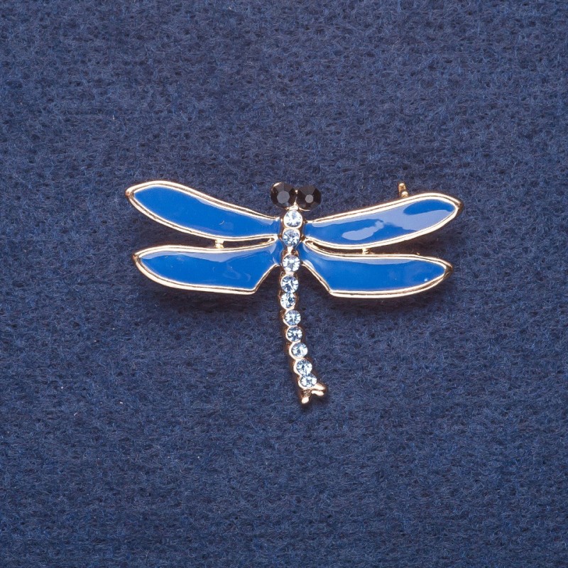 Brož «Vážka» modrý smalt, kov v odstínu zlata, 4×3 cm