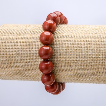 Náramek z přírodního kamene Červený jaspis, hladké korálky, průměr 12 mm+