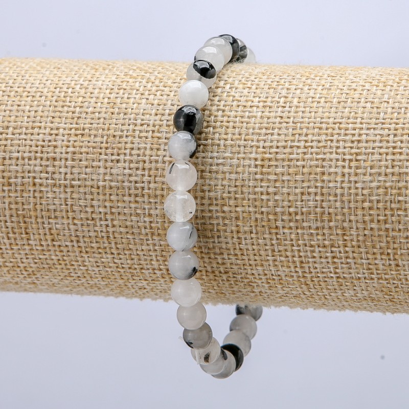 Náramek na gumičce z přírodního vlasatého křemene, průměr 6 mm, délka 18 cm