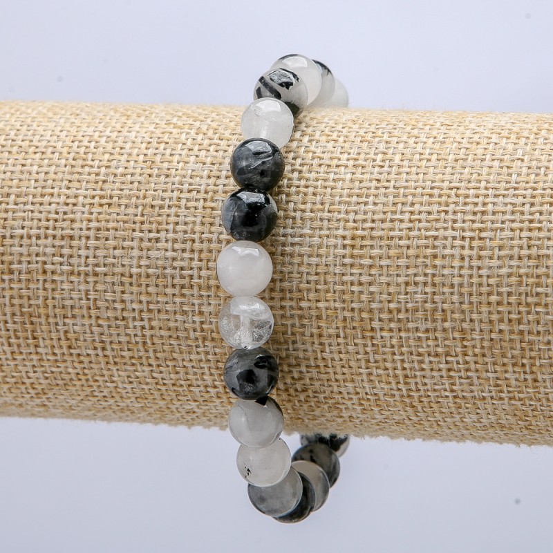 Náramek na gumičce z rutilového křemene (vlásený křemen), průměr 8,5 mm, délka 18 cm