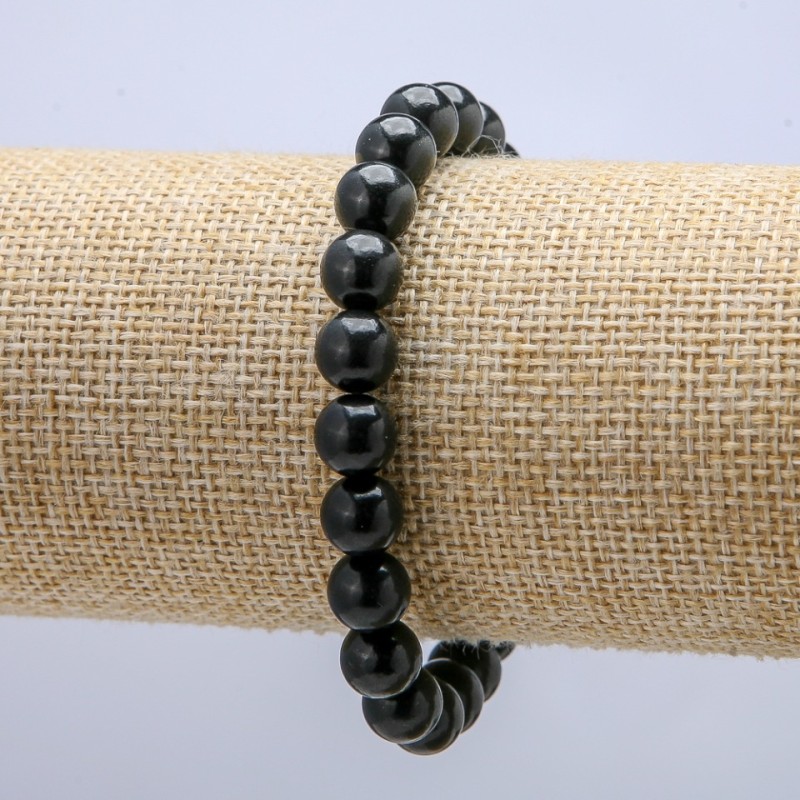 Náramek na gumičce z přírodního šungitu, hladká kulička, šungit, průměr 8 mm, délka 18 cm +