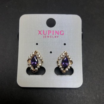 Náušnice Xuping s pozlacením 18K, fialovým krystalem a bílými krystaly 15×11 mm