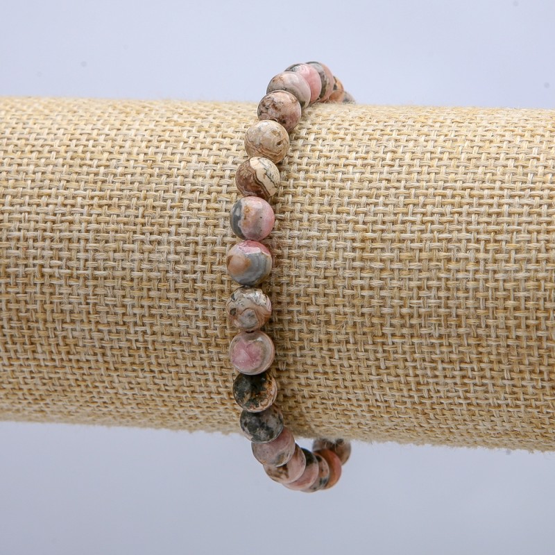 Náramek z elastické šňůrky z přírodního kamene rhodochrozitu, hladká kulička, průměr 6 mm, délka 18 cm +