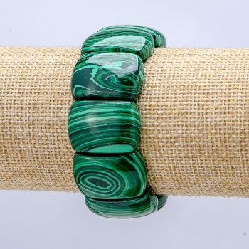 Náramek z malachitu na gumičce – hladké články 25×17 mm (lisované)