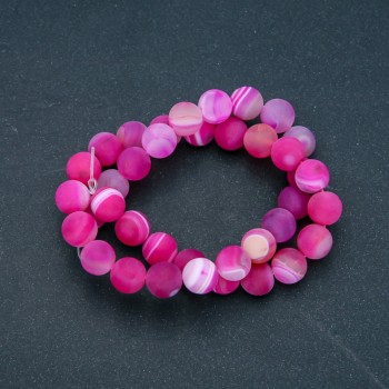 Korálky na niti z přírodního achátu malinový matný, průměr 10 mm, délka 37 cm +