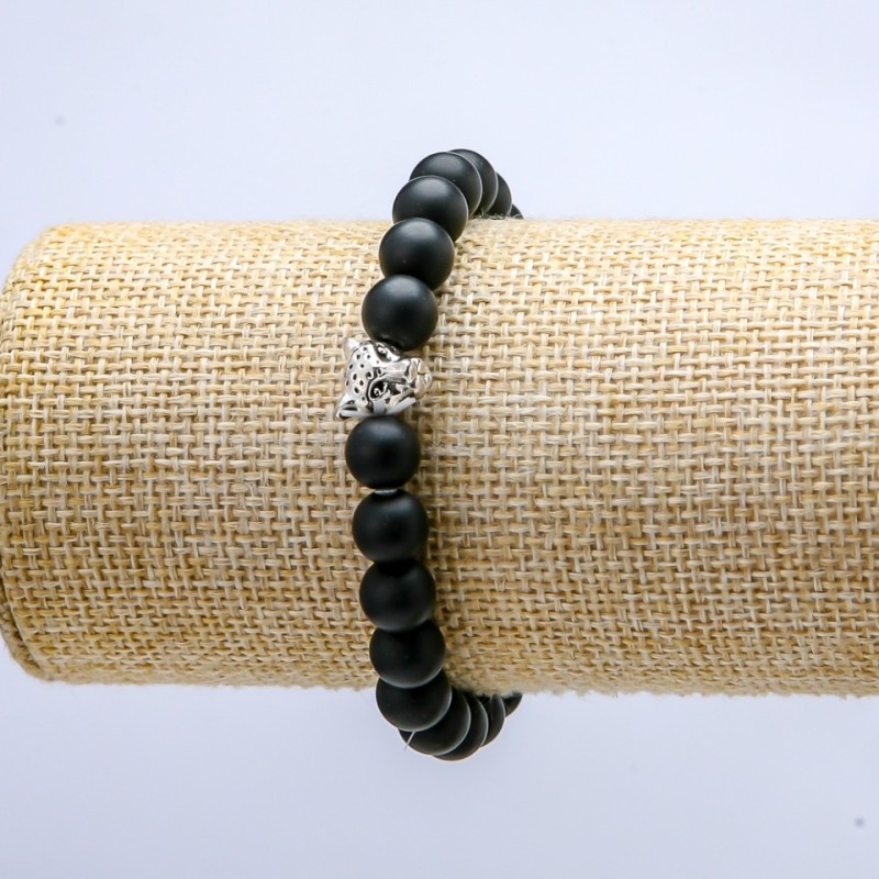 Náramek na gumičce ze šungitu (umělý), průměr 8 mm ± leopardí vzor, délka 18 cm