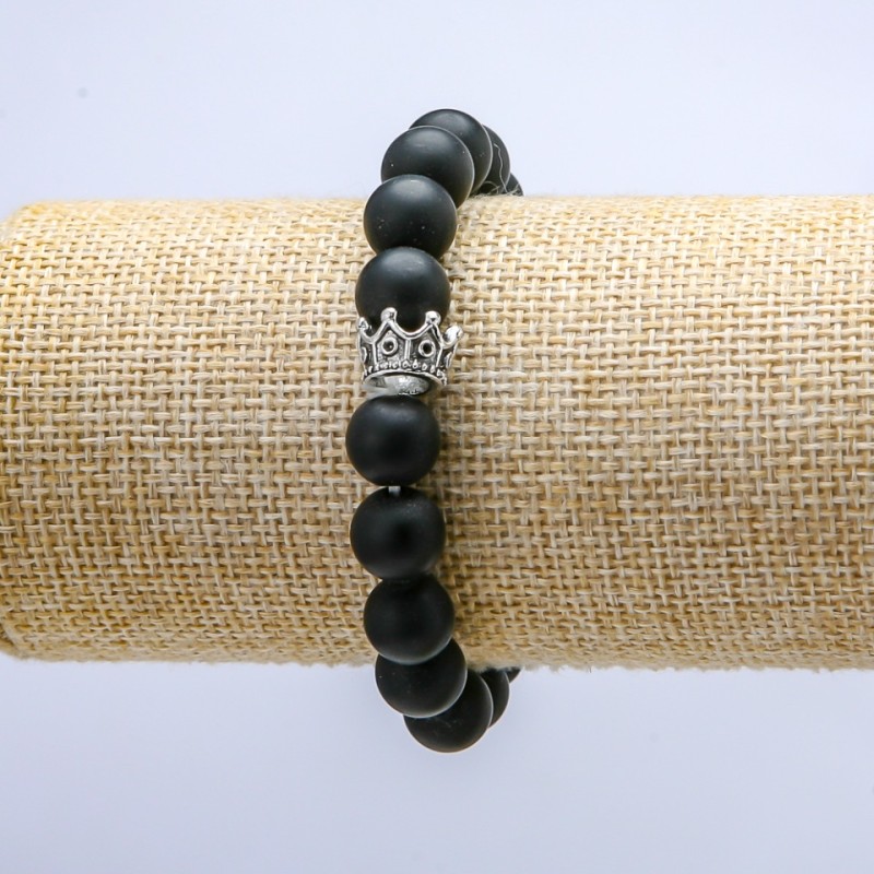 Náramek ze šungitu na gumičce (umělý), průměr 10 mm ±, koruna, délka 18 cm+