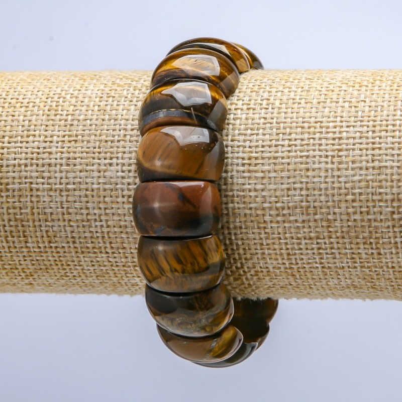 Náramek na gumičce z přírodního kamene – tygří oko, hladké články 20×12 mm
