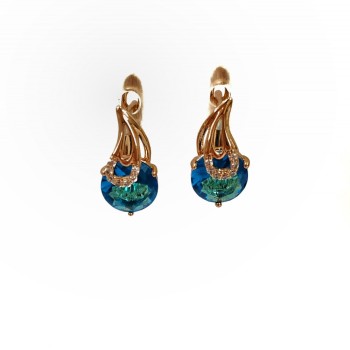 Náušnice Xuping pozlacené 18K se bílými kamínky a modrým krystalem, průměr 15×8 mm +