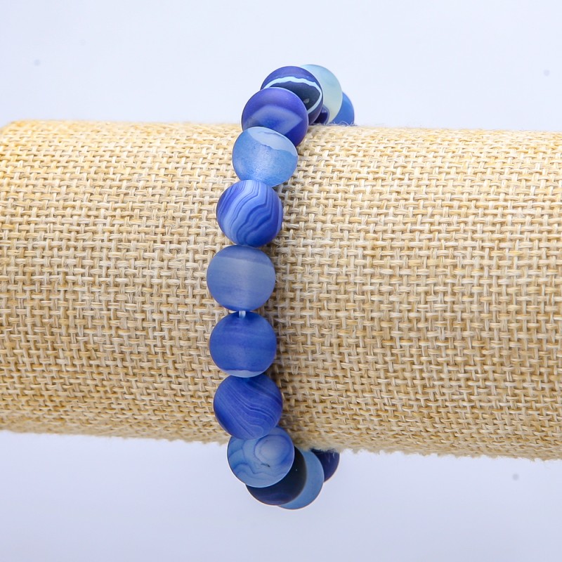 Náramek na gumičku z modrého matného achátu, průměr 10 mm, délka 18 cm+