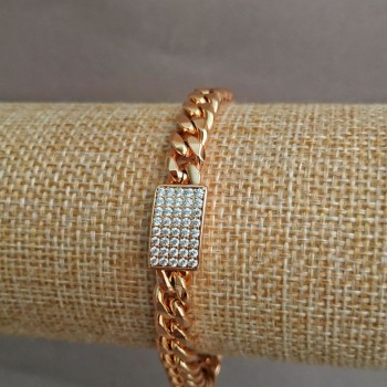 Náramek Xuping pozlacení 18K s bílými štrasovými kamínky, délka 17–18 cm, tloušťka 7 mm +