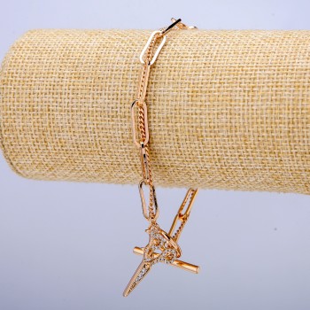 Náramek Xuping pozlacený 18K se bílými štrasami, tloušťka 5 mm a 1,8 mm, délka 20 cm