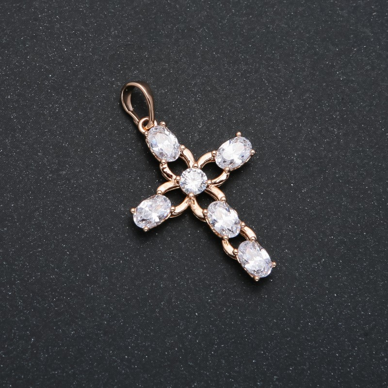 Přívěsek Xuping – kříž s bílými krystaly, 18K pozlacení