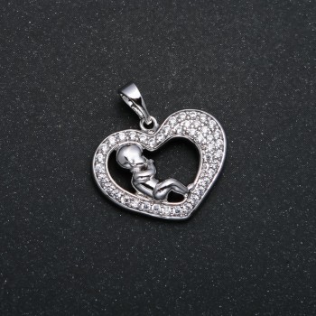 Přívěsek Xuping rhodiované srdce s miminkem a bílými krystaly, průměr 23 × 21 mm +