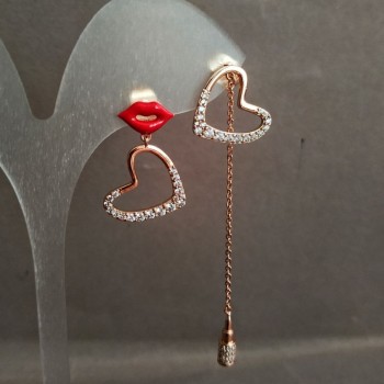 Náušnice Xuping pozlacované 18K s bílými štrasovými kamínky a červenou smaltovanou glazurou, průměr 15 mm, délka 66 mm