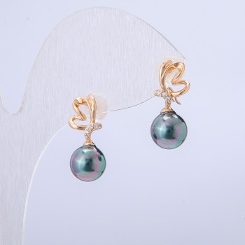 Náušnice Xuping pozlacení 18K s bílými štrasovými kamínky a černou benzínovou korálkou, průměr 19×8 mm +