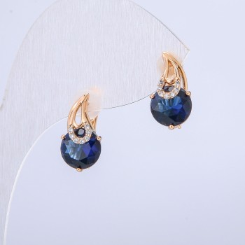 Náušnice Xuping s 18K pozlacením, modrým krystalem a bílými štrasovými kamínky, rozměr 15 × 8 mm