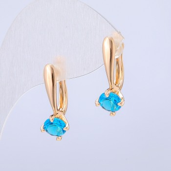 Náušnice Xuping pozlacené 18K s modrým krystalem, rozměr 22 × 8 mm +
