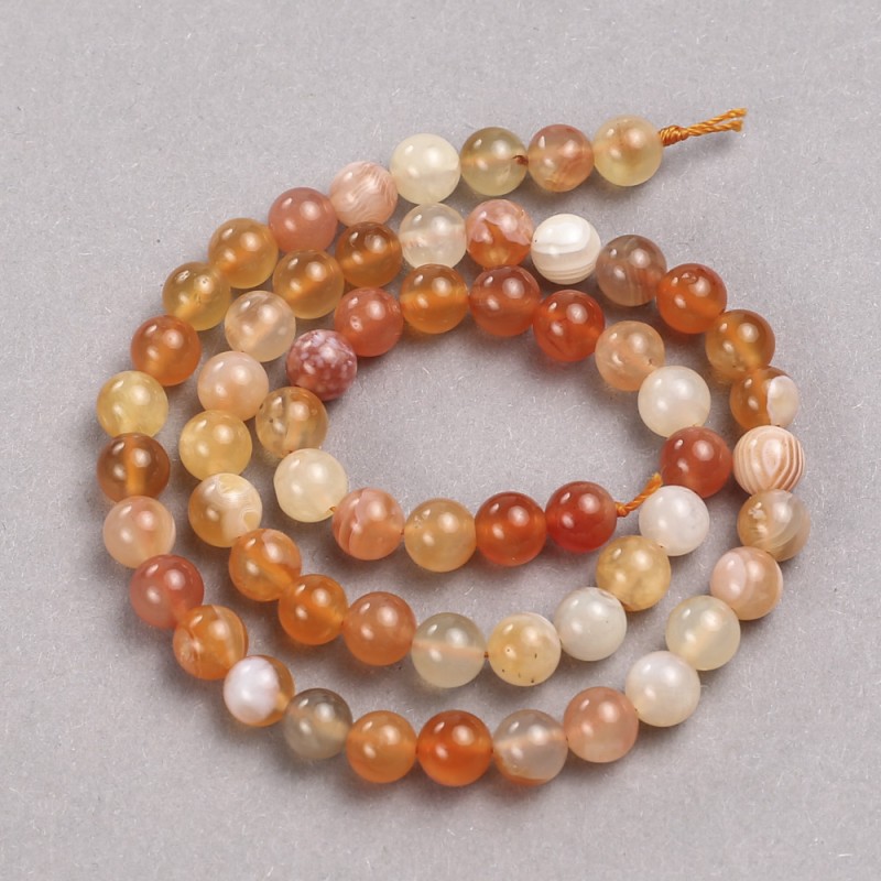 Korálky na niti z přírodního kamene achát oranžový – hladká kulička, průměr 6,5 mm + -, délka 39 cm +