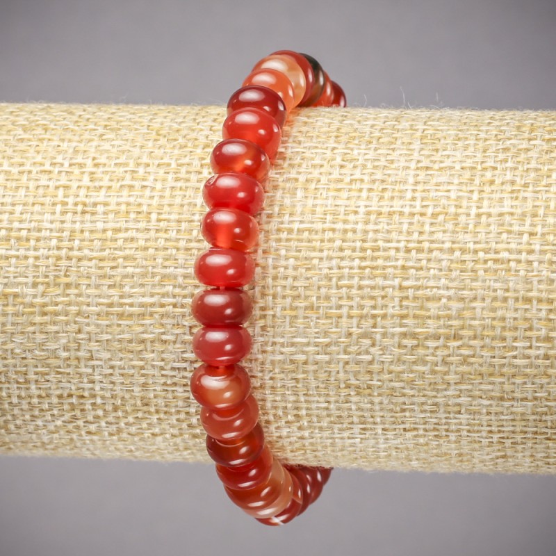 Náramek na gumičce z karneolu hladké rondely, průměr 8×5 mm ±, délka 18 cm