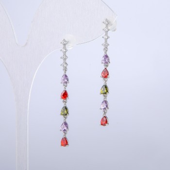 Náušnice Xuping – pecky kulaté rhodiované se bílými štrasovými kameny a krystaly, délka 42 mm