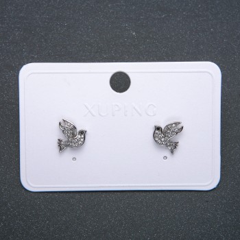 Náušnice Ptáci Xuping, puzetové náušnice s kulovými prvky, rhodiované se bílými krystaly, průměr 12 mm